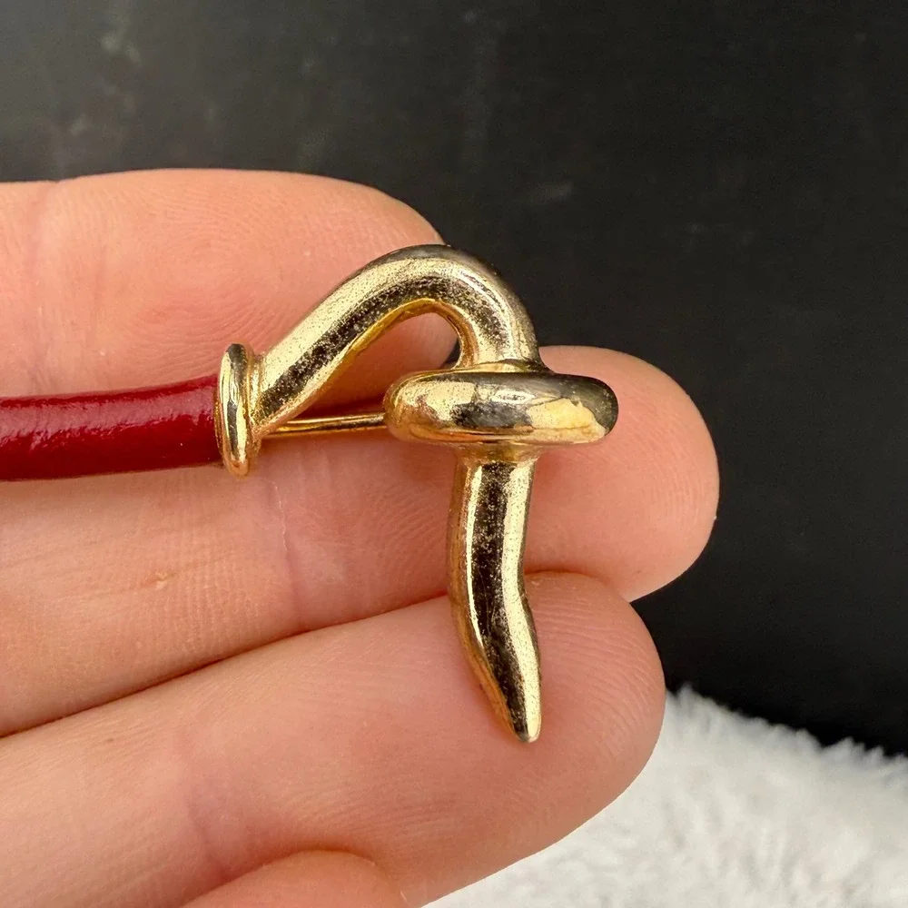 Vintage Brooch Equestrian Hook and Eye Gold Red Enamel  Pin